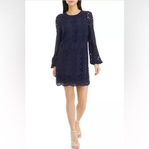 Lilly Pulitzer Long Sleeve Eyelet Dress - Zip Closure. Size 14 Navy- Summer ‘24